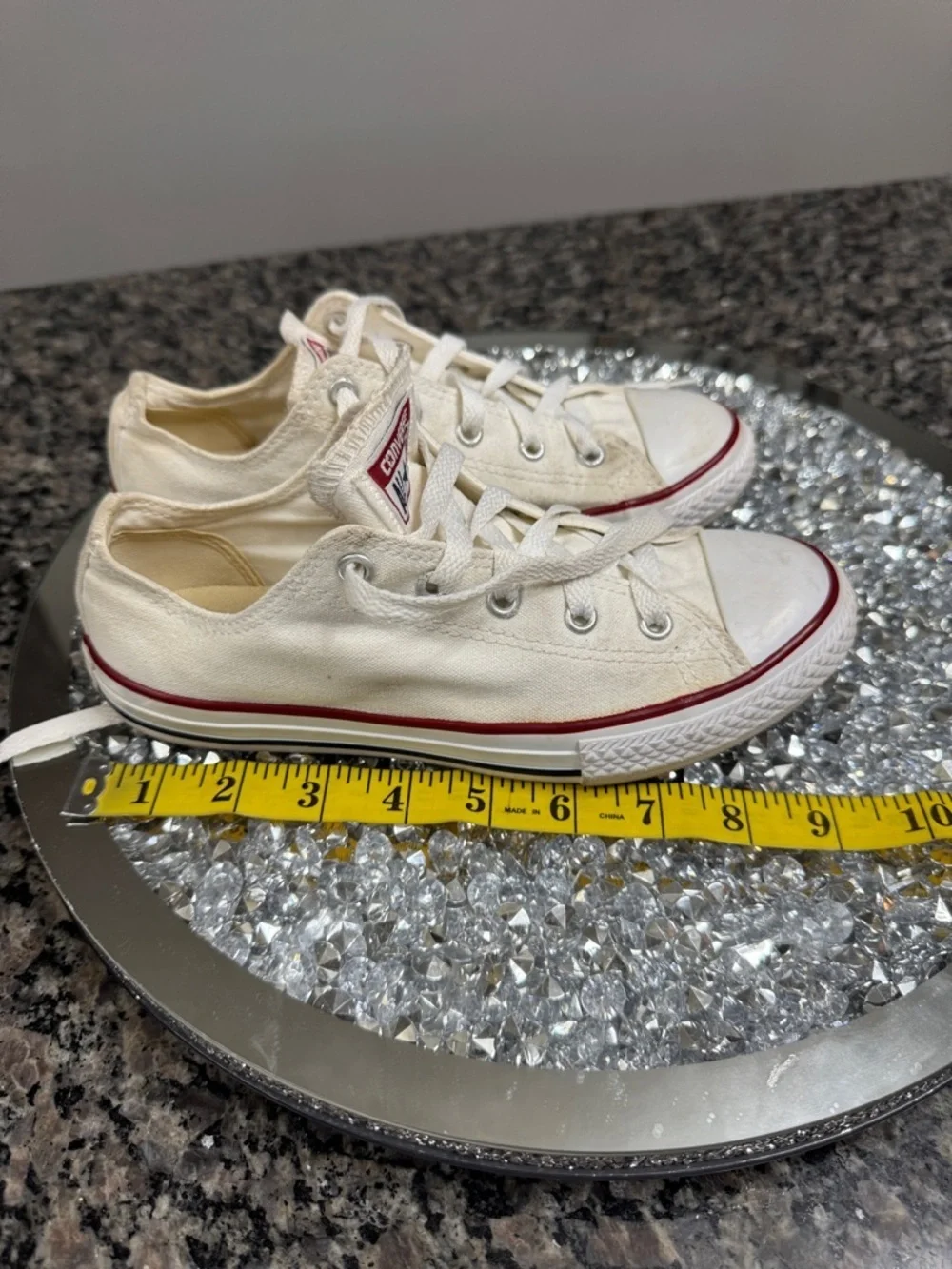 Converse Low Top Canvas Sneakers - White with Red Stripe womens 5 Youth 3